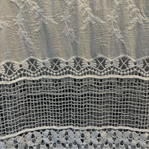 Women's S White Cotton Tunic Lace Crochet Boho Peasant Hippie 3/4 Sleeve - Picture 3 of 12